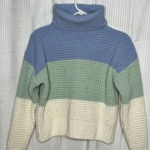 Hippie Rose Green and Blue chunky knit sweater Small sz high neck turtleneck